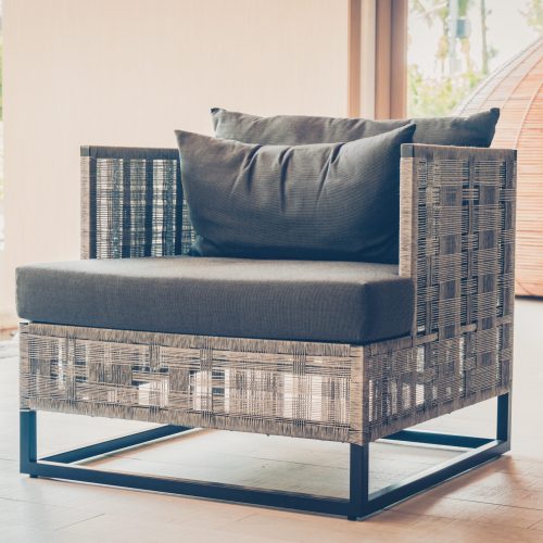 Outdoor deck with modern chair and table - Vintage filter