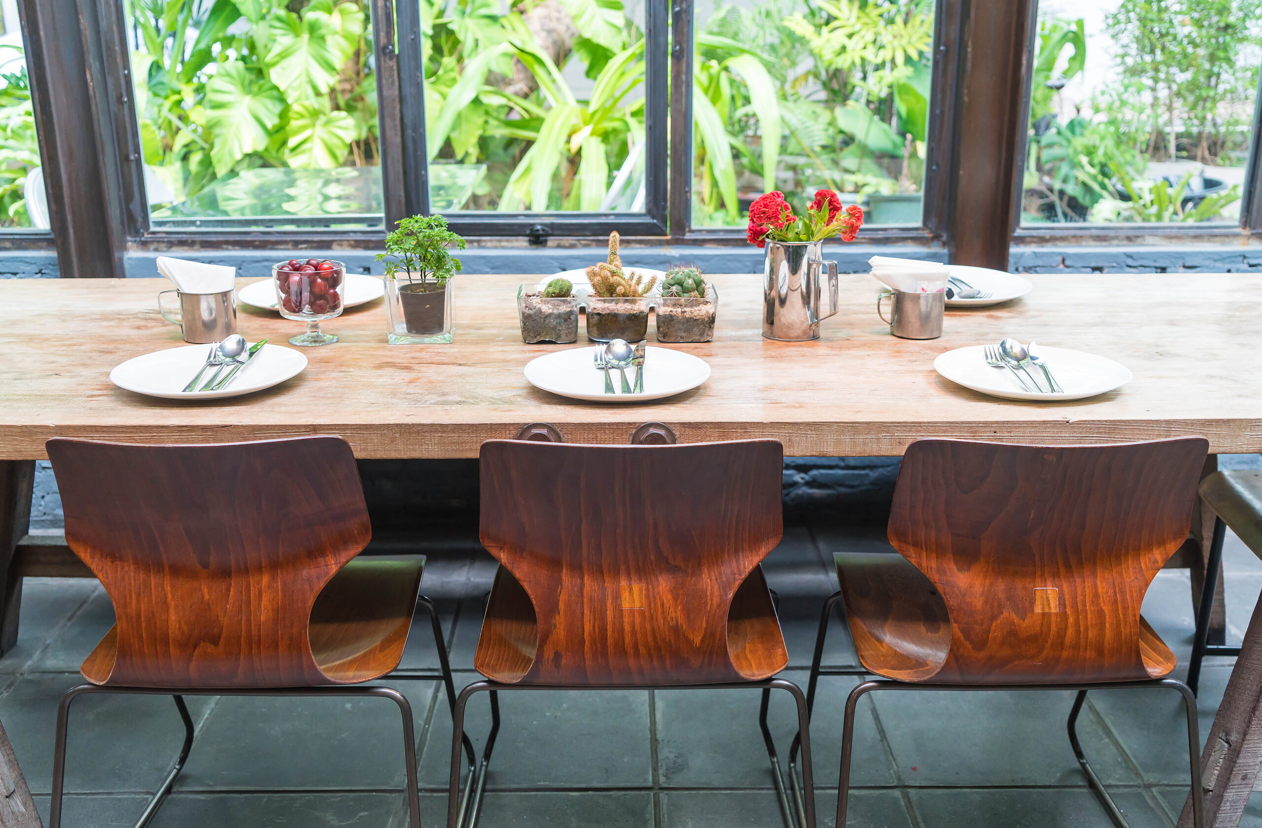 table set on wooden dinning table
